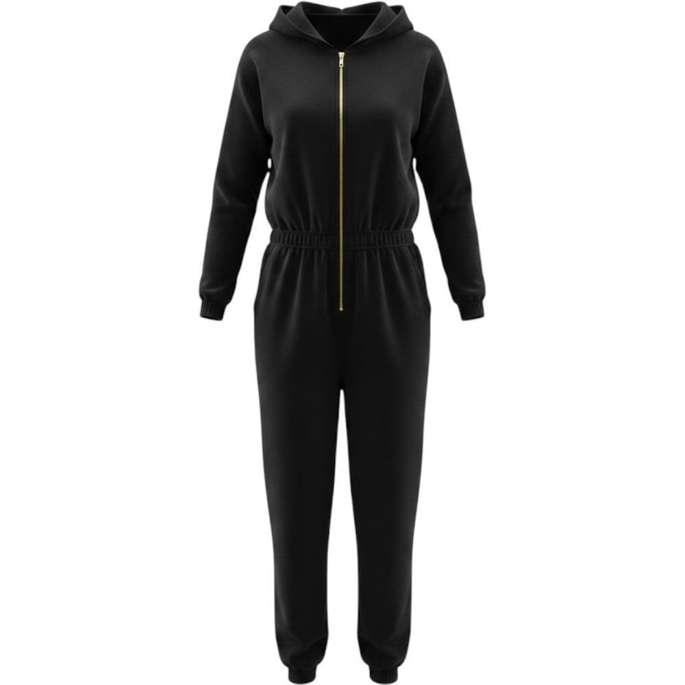 Fabletics Black Plush Fleece Zip Front Jumpsuit XXL ON2357060